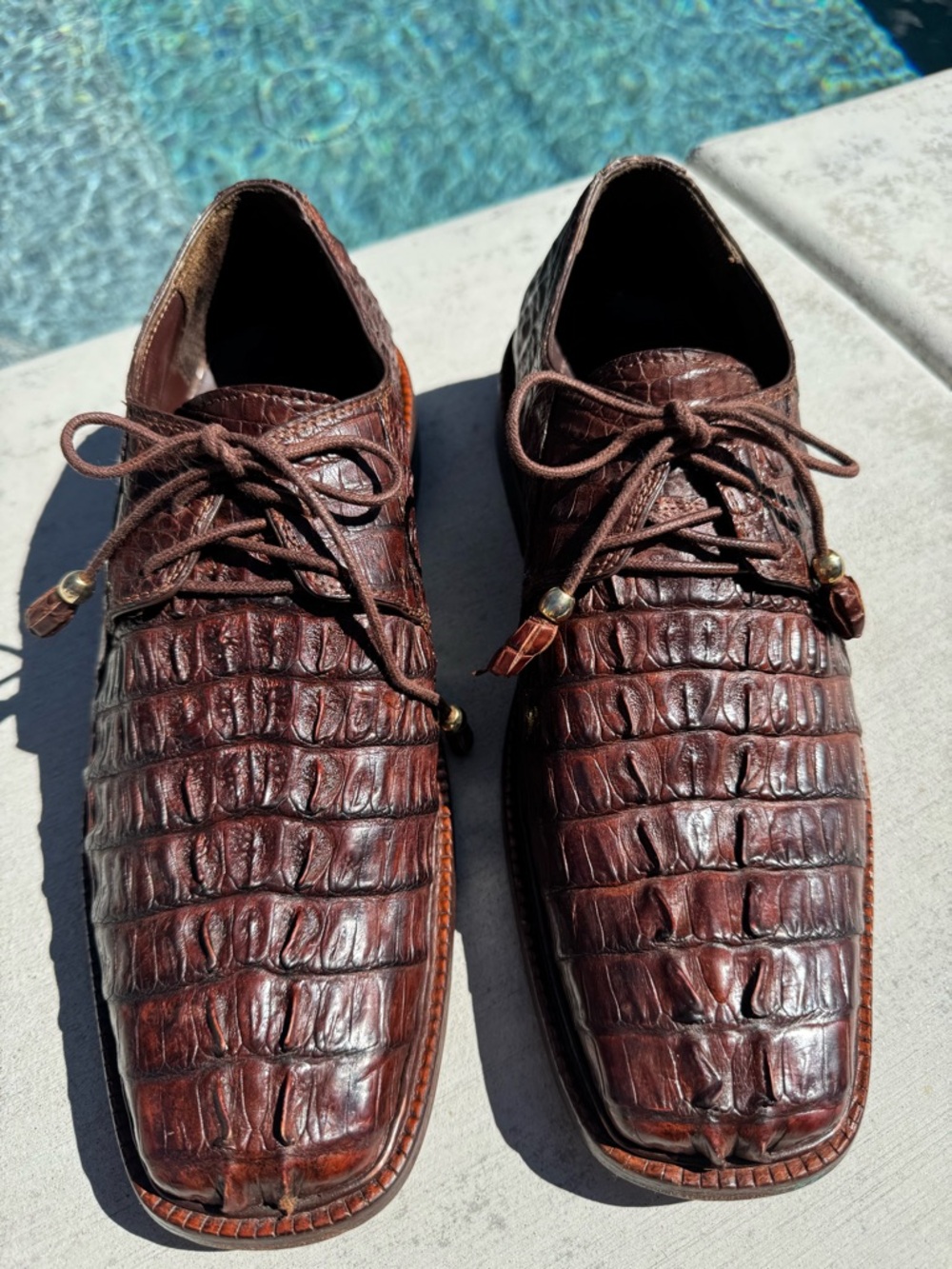 Men's Dark Brown Crocodile Leather Lace-Up Dress Shoes